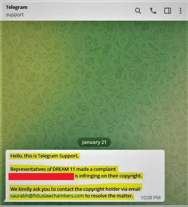 telegram removed all the channels related to dream11 name 1